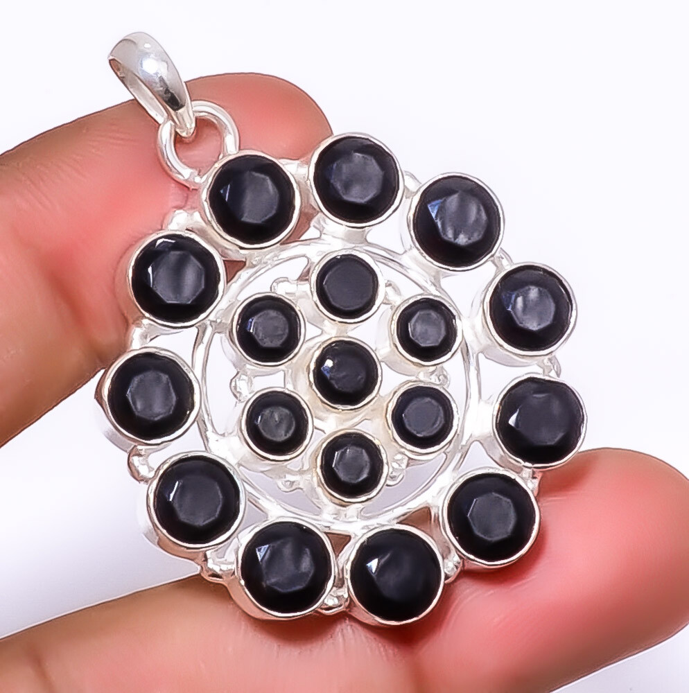 Black Onyx Sterling Silver Handmade Pendant 1.95 Inch P7912-6  