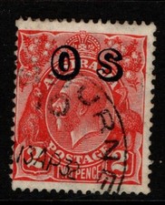 Australia 1931 King George V 2d Two Pence CofA Wmk OS overprint SGO130 Used