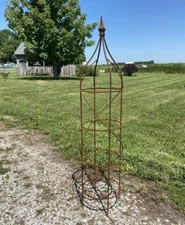 57" Rose Plant Support Garden Trellis Topiary, Round Wrought Iron Obelisk