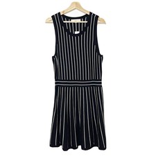 NWT Loft  Striped Knit Dress Sleeveless A-Line Black White Sz M