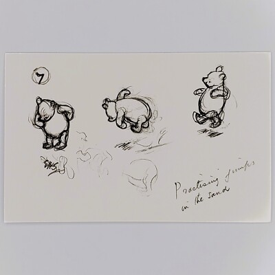 Classic Winnie the Pooh Postcard Practicing Jumps Milne EH Shepard Sketch Disney