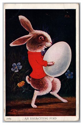 Postcard Easter An Eggs Citing Find Fr'er Rabbit Carrying Egg Hermann Hanke J25