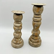 Pillar Candle Holders Chunky Rustic Distressed Farmhouse Cabin Ranch - 12” & 14”