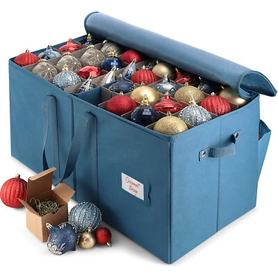 HEARTH & HARBOR Christmas Ornament Storage Box Container Fits up to 128 with Adjustable Dividers