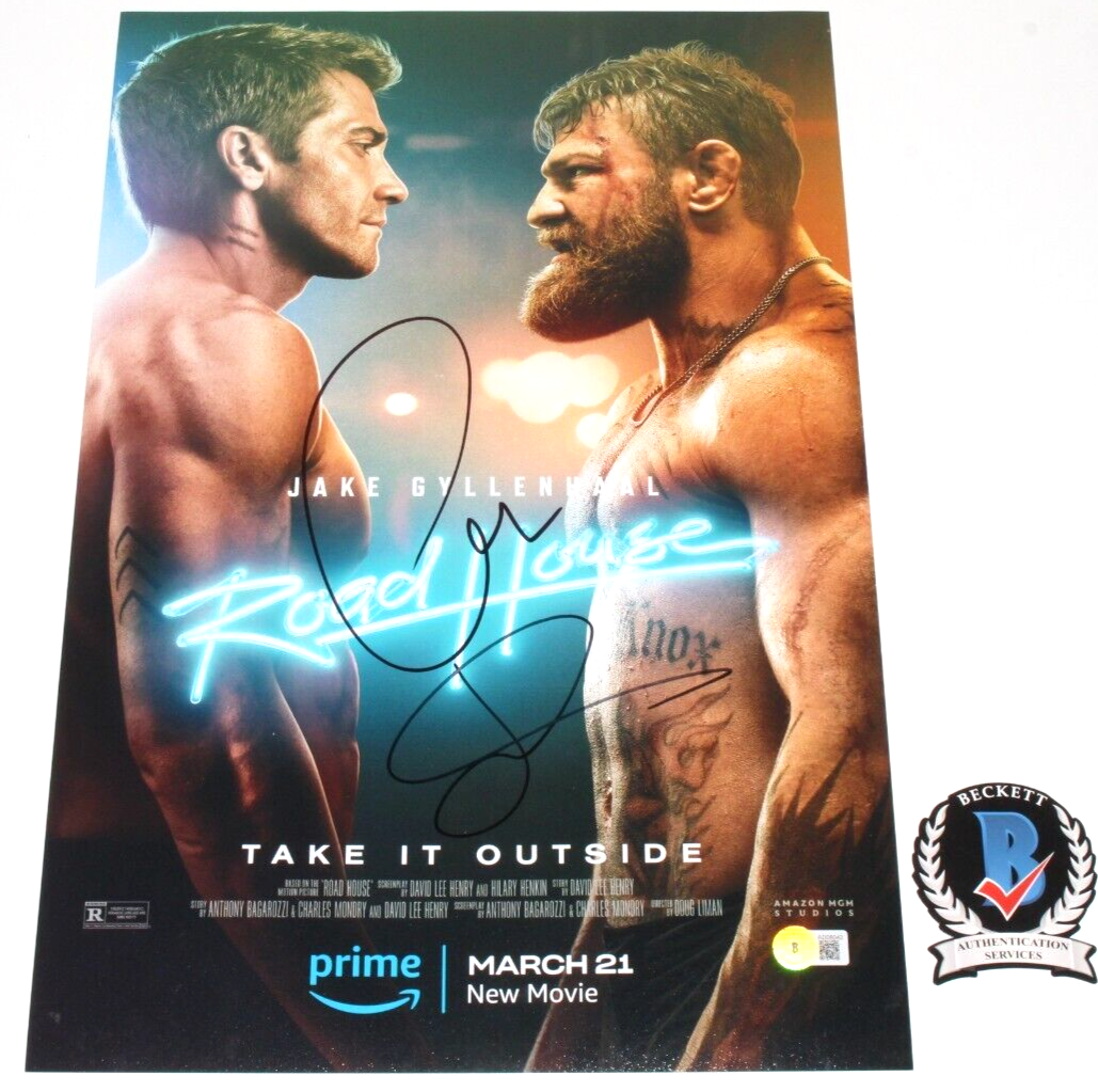JAKE GYLLENHAAL CONOR MCGREGOR SIGNED ROAD HOUSE MOVIE POSTER BECKETT COA  2024