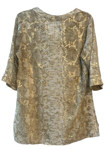 Solataire Swim Tunic Top Cover Up Light Snakeskin Pattern Gold 3/4 Sleeves Sz L - Picture 5 of 6