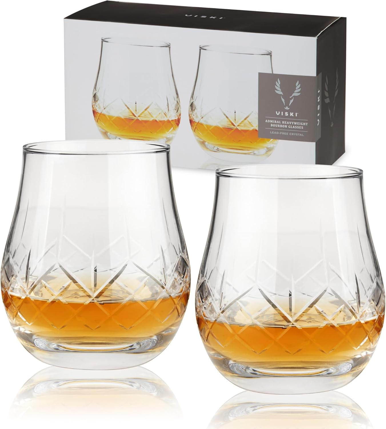 Admiral Heavyweight Bourbon Glasses - Crystal Lowball Etched Cocktail Glasses, W