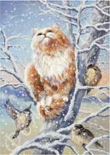 DIY Bead Embroidery kit cat on a tree Needlepoint Beading Beadwork