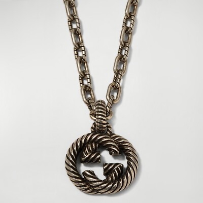 GUCCI Interlocking G Pendant Necklace in Aged Sterling Silver