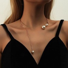 Elegant White Pearl Choker Necklace Gold Color Clavicle Chain Necklace For Women
