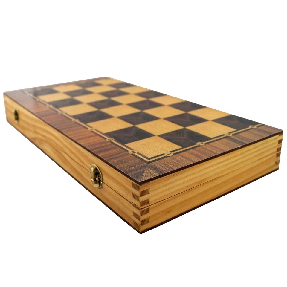 XXL Backgammon Schachspiel Holz Spielbrett 50x47 cm klappbar Dame Schach P-716 - Bild 3 von 4