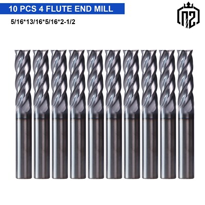 10Pcs 4 Flute 5/16'' x13/16'' x2-1/2'' End Mills Solid Carbide - AlTiN Coated