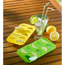 NEW! Easy Pop Out ICE CUBE TRAY 10 Slots Silicone Mould Lemon & Lime