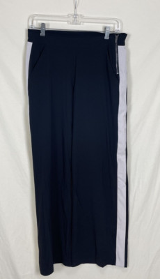 Athleta Luxe Gramercy Wide Leg Track Pant Trouser Black Size 4 Side Snaps Stripe