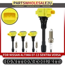 Yellow Ignition Coil & 4x DOUBLE IRIDIUM Spark Plug Kits for Nissan Altima 07-13