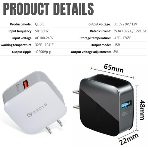 2Pack 18W QC3.0 Quick USB Fast Charge Adapter For Samsung LG iPhone Wall Charger - Picture 3 of 15
