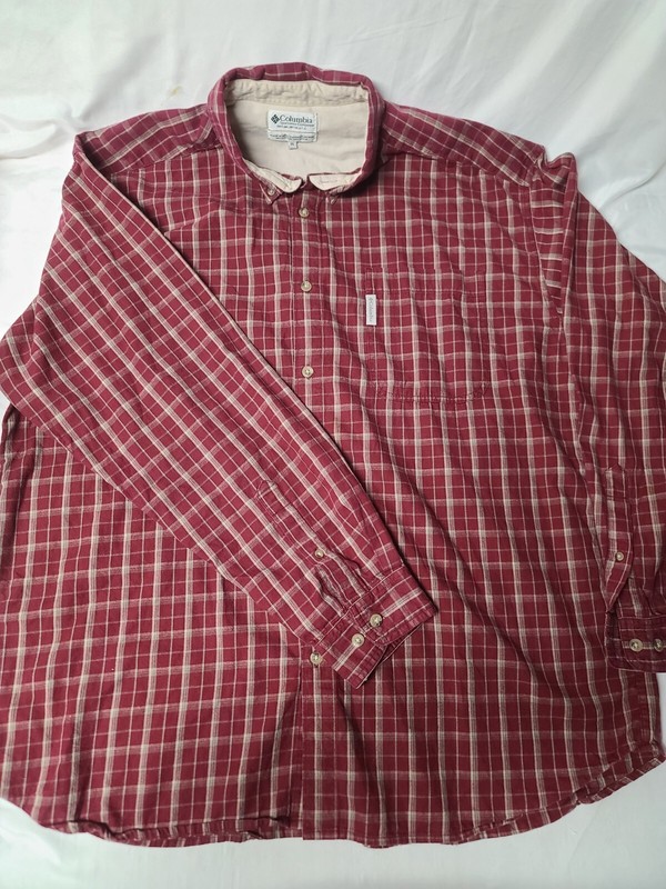 Columbia XXL burgundy cream l/s plaid shirt button-down collar cotton 