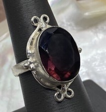 VINTAGE STERLING SILVER AND AMETHYST STONE RING SIZE 7.75