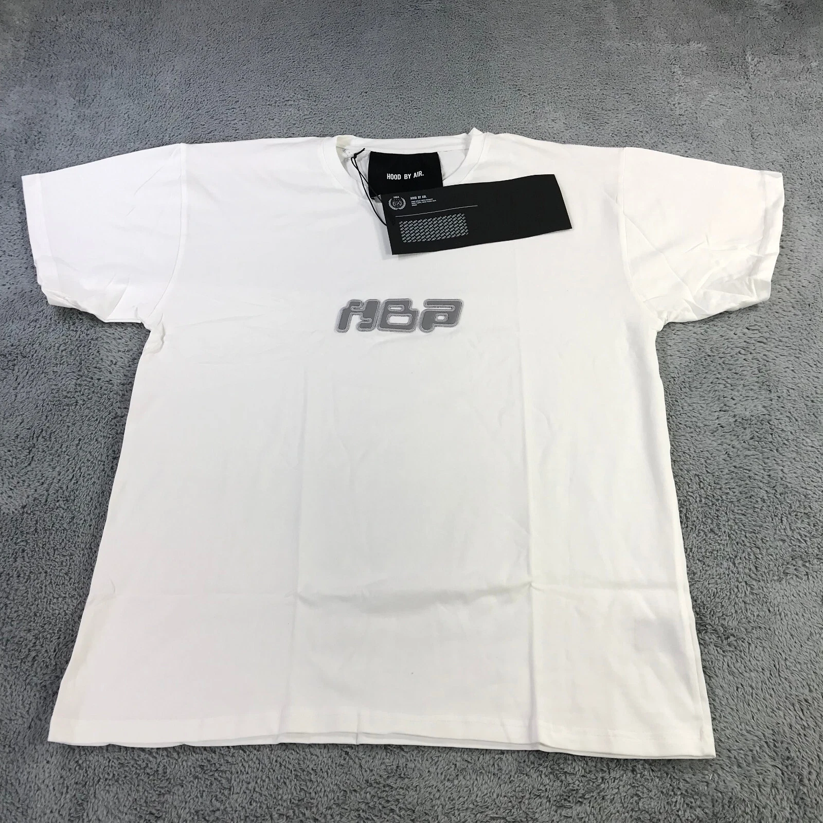 HBA (HOOD BY AIR) HBA Shirt Uomo Extra Large Spell Out Hood By Air Tee Bianco Grigio Streetwear b435