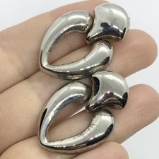 VTG THICK SILVER PUFFY TEARDROP HOOP DOOR KNOCKER STATEMENT EARRINGS POST