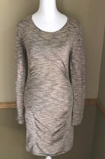 NWT Express Pink Gray Space Dye Ribbed Dress Side Striped, Long Sleeve sz Small