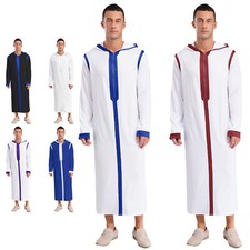 Men Islamic Robe Dinner Party Arab Caftan Stylish Muslim Hoodie Dubai Thobe