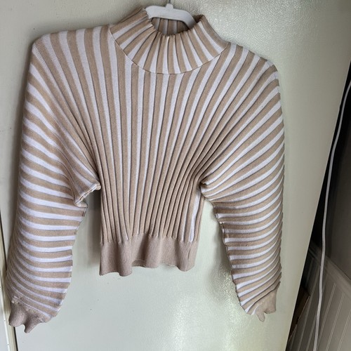 Free People Mad Chill Ivory Ribbed Cropped Sweater Size Small Balloon Sleeves - Picture 8 of 21