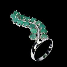 925 Sterling Silver Ring Oval Emerald 5x4mm Natural Gemstone Jewelry Size 8