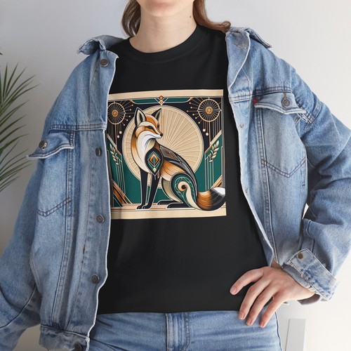 Unisex Adult T Shirt Art Deco Stylized Fox Elegantly Geometric Graphic Tee - Foto 9 di 25