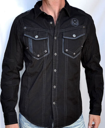 Camicia abito da uomo premium Affliction nera OVERTAKE a maniche lunghe - 10WV445 nero - Foto 1 di 4