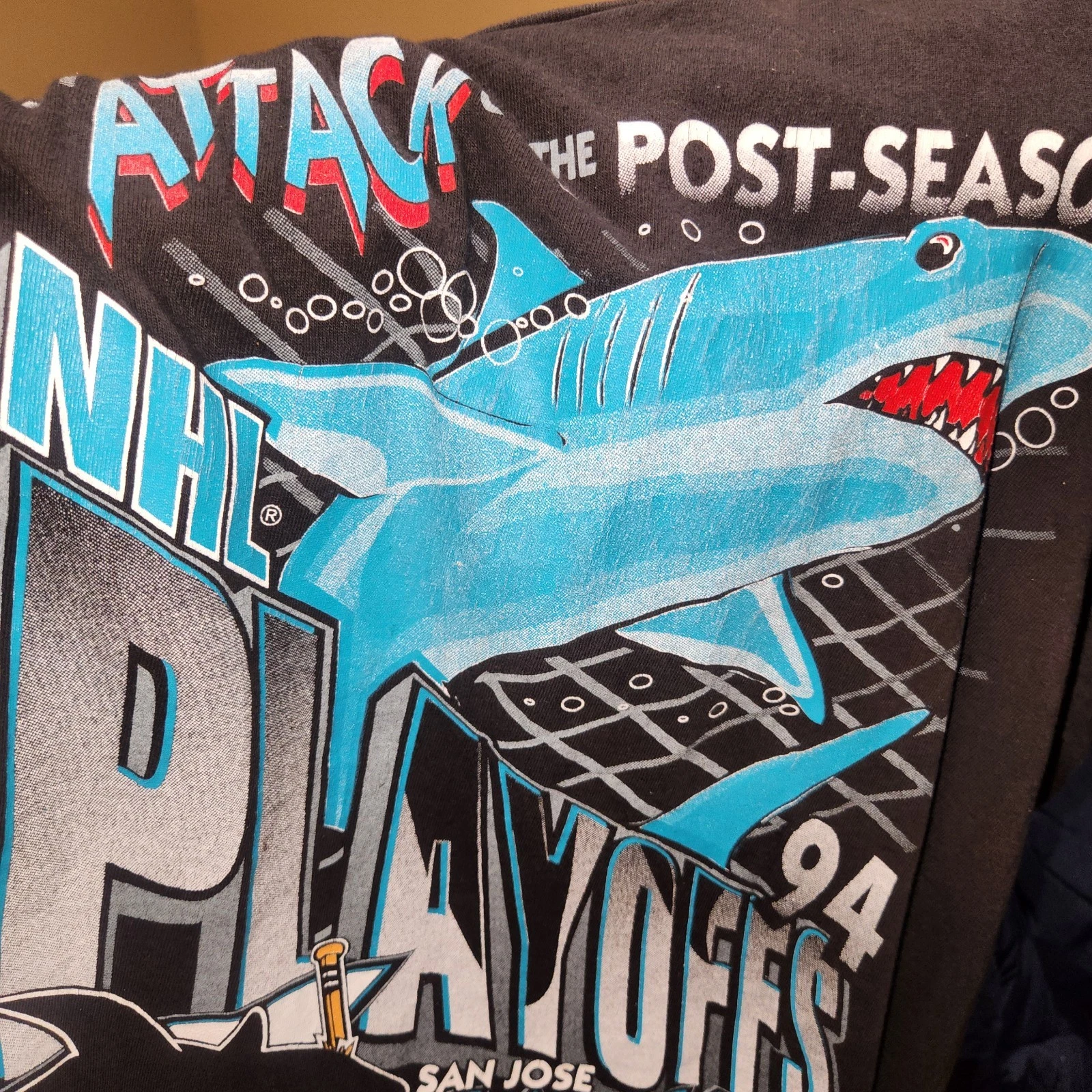 Vtg 90s San Jose Sharks 1st Attack Playoffs 1994 NHL Hockey T Shirt Salem