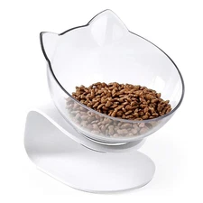 Elevated Cat Bowl, Raised Stand, 15 Degree Tilted, Neck Guard, Food, Water