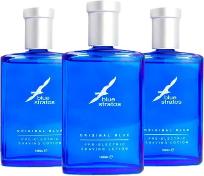 3x Blue Stratos Original Blue Pre Electric Shaving Lotion For Men 100ml