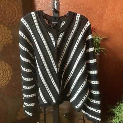 Blu Pepper Large Black And White Loose Knit Dolman Sleeved Pullover Sweater