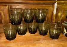 8 Vintage Libby Avocado Green Swirl Juice Tea Coffee Glasses 3.5" Tumblers MCM