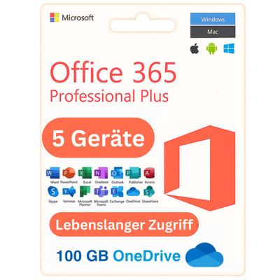 Microsoft Office 365 Pro Plus für 5 Geräte   lebenslanges Konto für Mac Win iOS