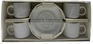 Porcelain Espresso Cups and Saucers Set of 4 White New in Box Pier 1 Imports