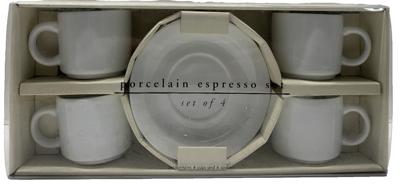 Porcelain Espresso Cups and Saucers Set of 4 White New in Box Pier 1 Imports