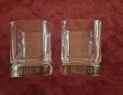  2 Crown Royal Whiskey Square Glasses Embossed 2000 Old Fashioned  3.5  Cup (C)