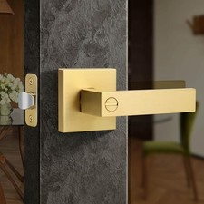 Square Privacy Gold Door Handle with 1 Pack Satin Brass Privacy-Lock No Key