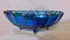 Iridescent Blue Carnival Glass Fruit Bowl Vintage Indiana Harvest Grape  Footed