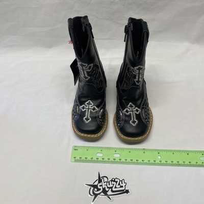 Blazin Roxx Western Boots Girl Savvy Zip Wings, Cross, Child s 4 Black 4450202