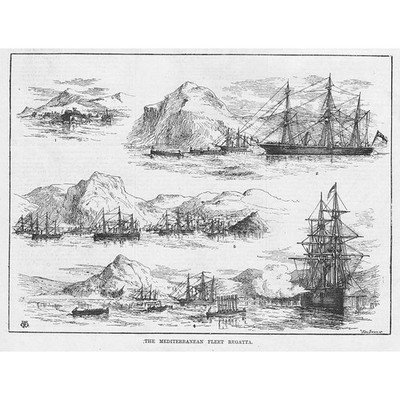 ROYAL NAVY The Mediterranean Fleet Regatta - Antique Print 1881