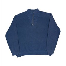 Vintage LL Bean Made in USA 100% cotton blue knit Henley sweater men's 2XL Tall