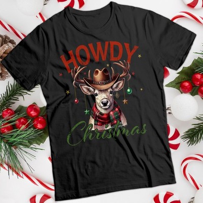 Herren und Damen Cowboy Rentier Weihnachten T-Shirt Tee #MC