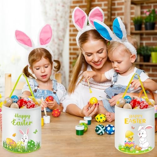 6 Pcs Easter Bunny Basket Bags Canvas Rabbit Easter Buckets Eggs Hunt Candy - Picture 6 of 7