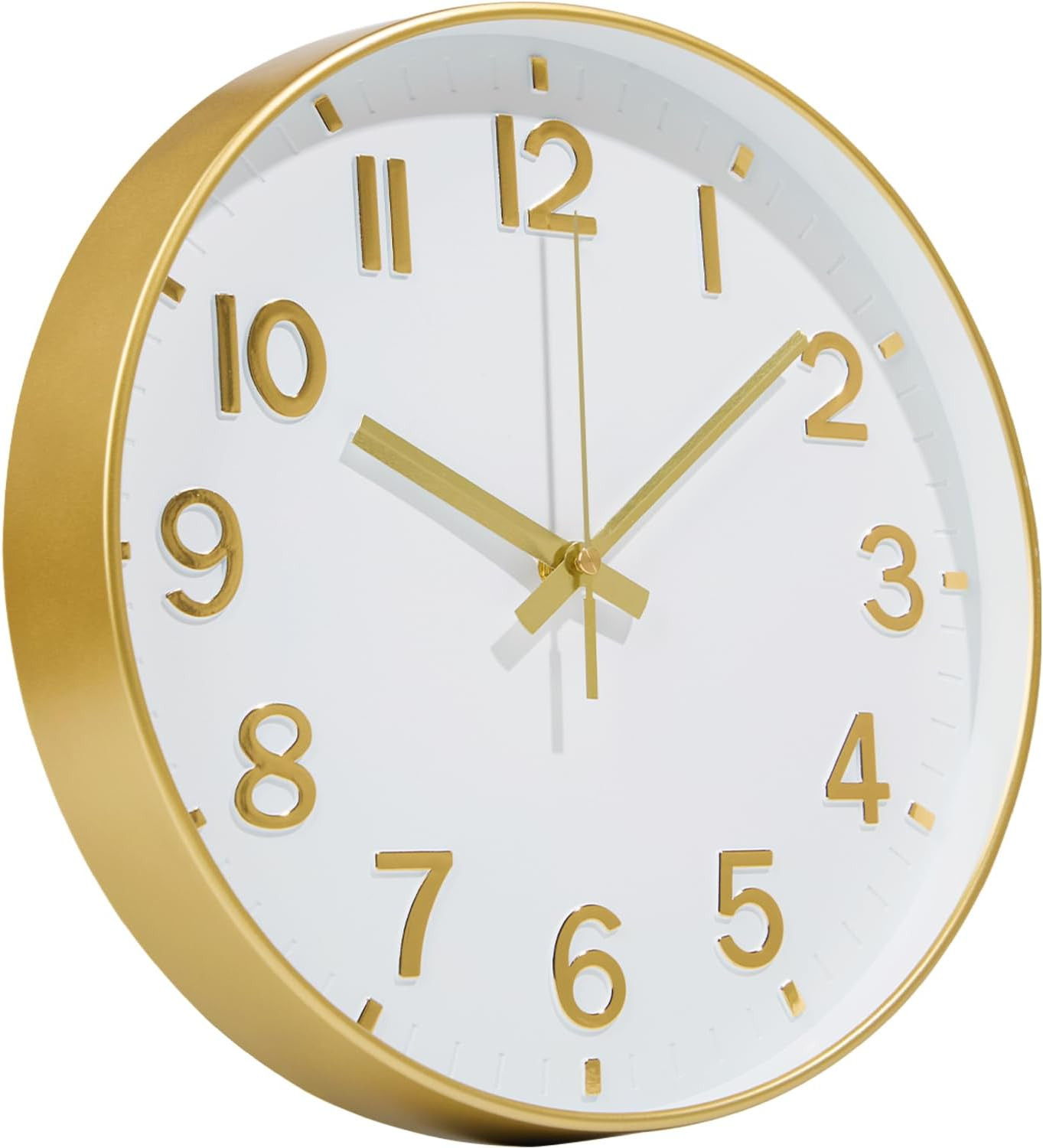Gold Wall Clock, 8 Inch Wall Clocks Battery Operated, round Modern Non Ticking S