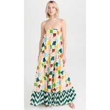 Alemais Everly Strapless Multicolor Quilt Print Whimsical Silk Maxi Gown Size 10