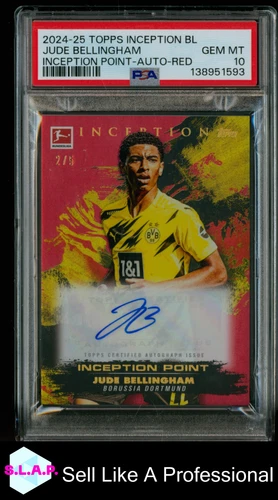 JUDE BELLINGHAM 2/5 INCEPTION POINT-AUTO-RED TOPPS BUNDESLIGA 2024 PSA 10