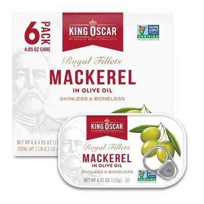 Mackerel in Olive Oil Canned Fish Fillets King Oscar 6 Pack 4.05oz Can